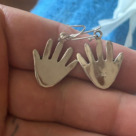 STERLING SILVER NATIVE INSPIRED TURQUOISE ANCESTOR HAND STORY TELLER EARRINGS - Picture 3 of 7